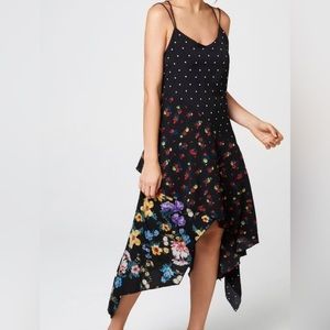 NWT Aqua Sundress Black Floral Flowy High Low Size Large